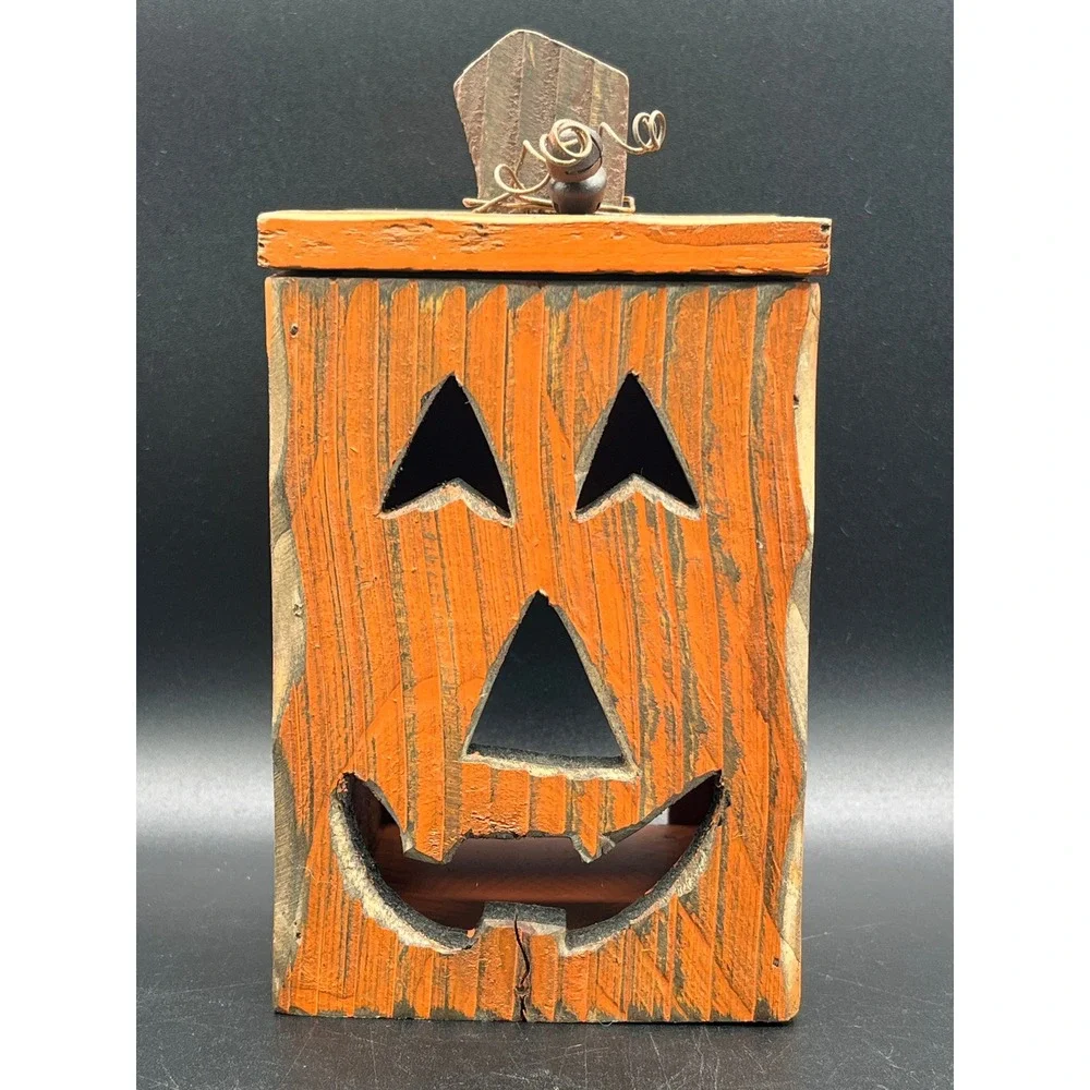 Square Wood Pumpkin Votive Holder 7.5